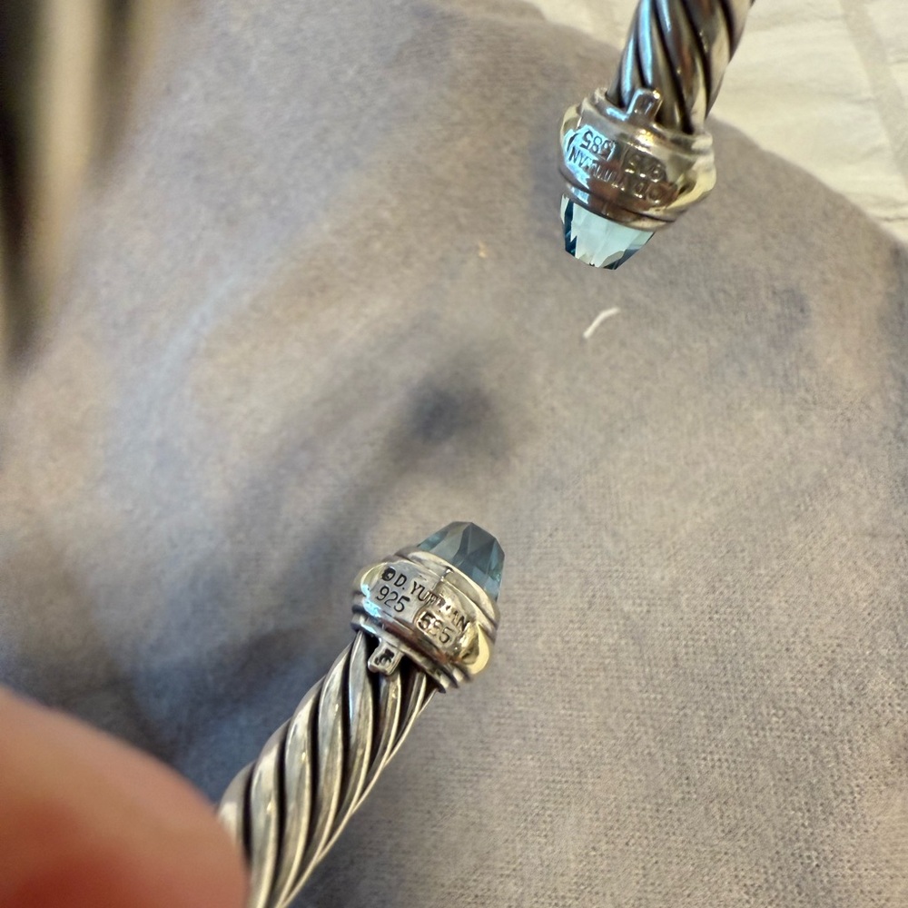 David Yurman Steling Silver Bracelet with Blue Stones - Picture 5 of 10